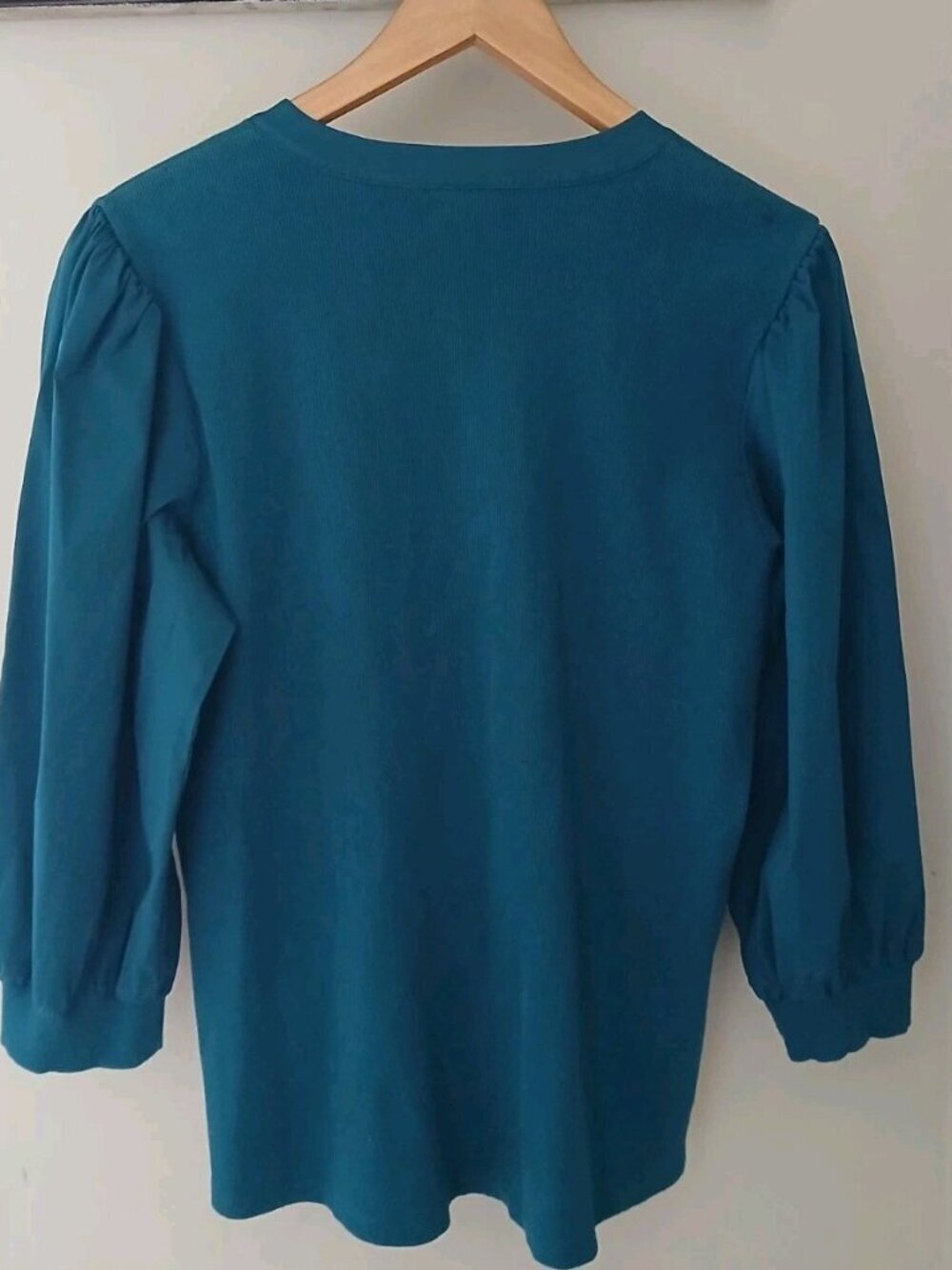 Chico's Ribbed Henley Balloon Sleeve Mixed Media Top - Picture 6 of 8